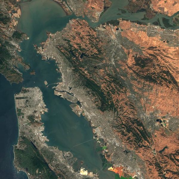 Satellite view of Bay Area, California